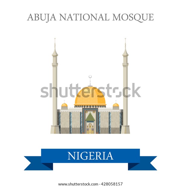 Abuja National Mosque Nigeria Flat Cartoon Stock Vector (Royalty Free