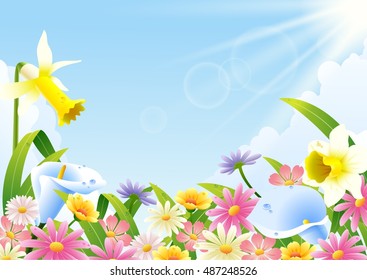 Abundance of blooming flowers at spring time