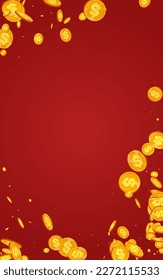 Abundance Golden Coin Vector Red Background. Metal Dollar Flying Template. Gold Cash Banner. Falling Jackpot Brochure.
