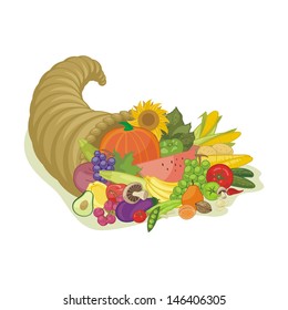 Abundance horn with various fruits and vegetables