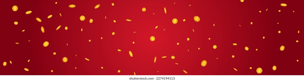 Abundance Metal Confetti Vector Red Panoramic Background. Shiny Cash Flying Cover. Golden Dollar Template. Fall Finance Poster.