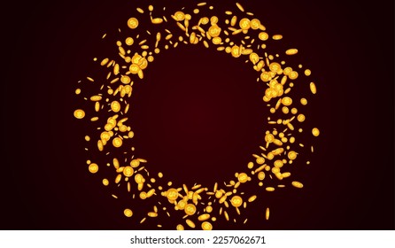 Abundance Metal Jackpot Vector Red Background. Golden Confetti Fall Brochure. Gold Dollar Template. Falling Cash Design.