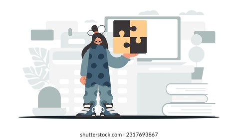 The abundant woman is holding a overpower. Gather work subject. Trendy style, Vector Illustration