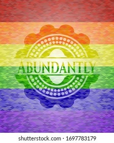 Abundantly emblem on mosaic background with the colors of the LGBT flag