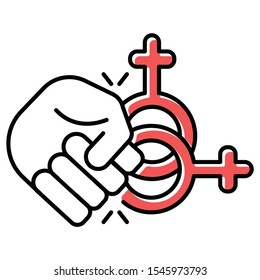 Abuse Of Females Red Icon. Corrective Rape Of Lesbians. Punishment For Gender Identity, Orientation. Sexual Harassment Of Woman. Hate Crime Against Lgbt. Isolated Vector Illustration