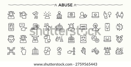 Abuse icon set. Thin UI icons. Contain linear sign sexual, assault, molest, crime, bully. Editable vector illustration. Abuse modern icon set.