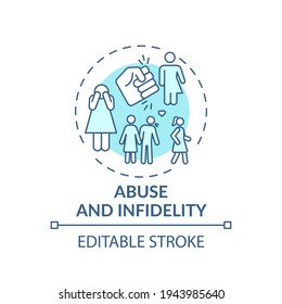 Abuse And Infidelity Concept Icon. Online Family Therapy Types. Fighting With Abused Relationships Idea Thin Line Illustration. Vector Isolated Outline RGB Color Drawing. Editable Stroke