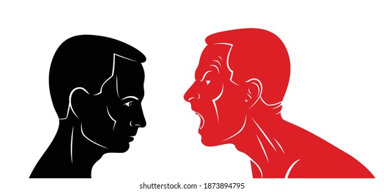 Abuse Verbal Aggression And Anger Man Face Profile Screaming And Shouting Vector Illustration Isolated On White Background.