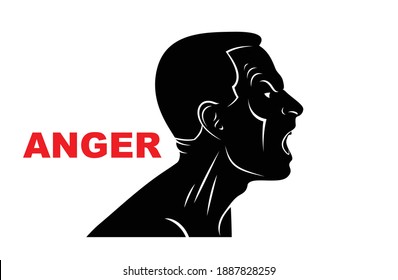 Abuse verbal aggression and anger man face profile screaming and shouting vector illustration isolated on white background.