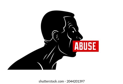 Abuse Verbal Aggression And Anger Man Face Profile Screaming And Shouting Vector Illustration Isolated On White Background.