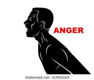 Abuse Verbal Aggression And Anger Man Face Profile Screaming And Shouting Vector Illustration Isolated On White Background.