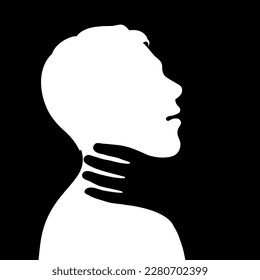 Abuse and victim concept. Physical violence, attack, and assault of a person. Abstract black and white silhouette illustration.