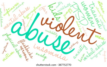 Abuse word cloud on a white background. 
