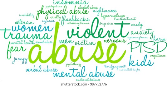 Abuse word cloud on a white background. 