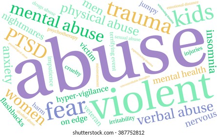 Abuse word cloud on a white background. 