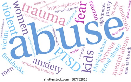 Abuse word cloud on a white background. 