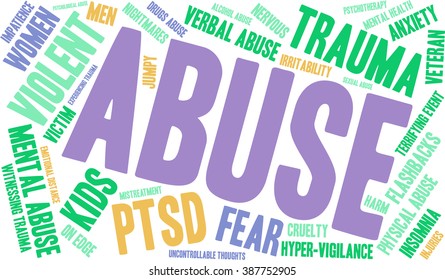 Abuse word cloud on a white background. 