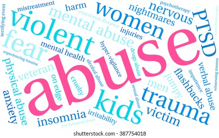 Abuse word cloud on a white background. 