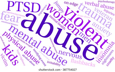 Abuse word cloud on a white background. 