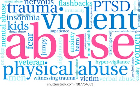 Abuse word cloud on a white background. 