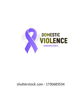 Abused victims support logo. Domestic violence logotype. Purple ribbon against home abuse and bulling vector illustration. Isolated anti aggression  icon.