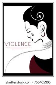 Abused young woman, lady, female, girl.  Violence against women, rape concept. Suitable for invitation, flyer, sticker, poster, banner, card, label, cover, web. Vector illustration.