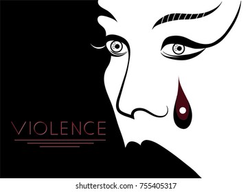 Abused young woman, lady, female, girl. Violence against women, rape concept. Suitable for invitation, flyer, sticker, poster, banner, card, label, cover, web. Vector illustration.
