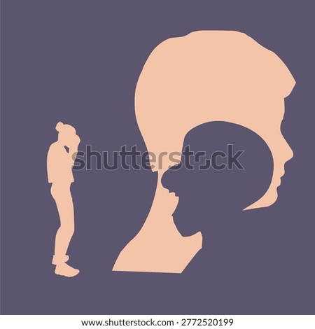 Abused young woman trying to hide and defend herself. Stop violence against women. Family scandal, domestic violence and abuse. Woman harassed by her partner. Aggressive husband shouting on wife.