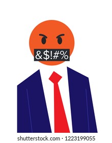 Abusive Emoji head man. Vector illustration of a man with emoji face instead of head