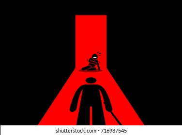 Abusive father beating his son. Vector artwork depicts child abuse. 