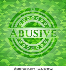 Abusive green emblem with triangle mosaic background