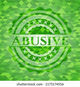 Abusive green emblem with triangle mosaic background