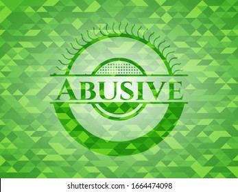 Abusive green emblem with triangle mosaic background. Vector Illustration. Detailed.