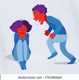 Missbräuchliche Darstellung der Vektorillustration von Ehemann, schlechter Familienmann schreien und schreien an seine Frau, häusliche Gewalt, despotischen Mann, psychologische Gewalt Missbrauch, Alkoholismus und Aggression.