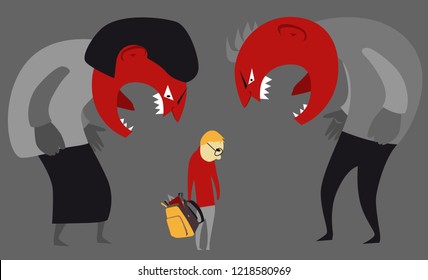 Abusive Parents Yelling At A Child, EPS 8 Vector Illustration