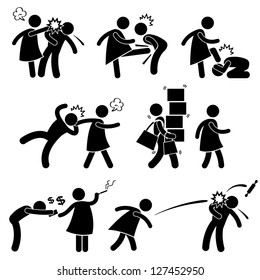 Abusive Wife Girlfriend Weak Husband Boyfriend Stick Figure Pictogram Icon