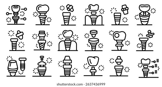 Abutment icons set. Restoring smiles and improving oral health with cutting edge dental implant procedures, offering permanent solutions for missing teeth