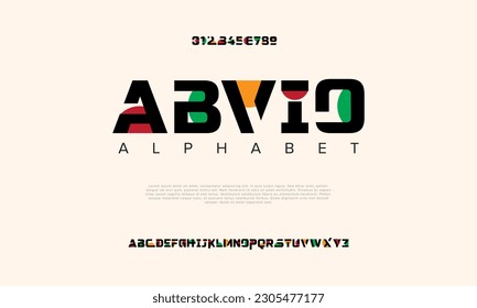 Abvio abstraktes Logo Schrift-Alphabet für digitale Technologie. Minimal moderne urbane Schriften für Logo, Marke etc. Typografie Schrift Groß- und Kleinschreibung und Zahl. Vektorgrafik