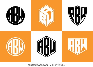 ABW initial letter geometric shape icon logo design vector. monogram, lettermark, circle, polygon, shield, symbol, emblem, elegant, abstract, wordmark, sign, art, typography, icon, geometric, shape