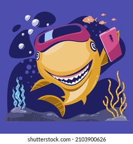 aby Shark Vector Cartoon smiling with sharp teeth Character Illustration