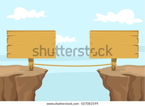Abyss with boards. Vector flat cartoon\
banner illustration