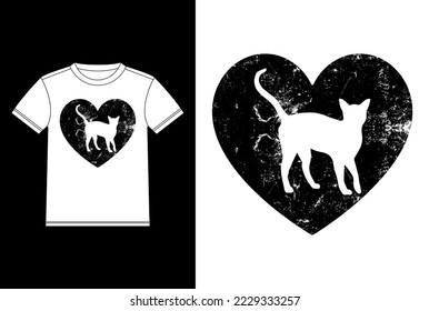 Abyssinian Cat Heart vintage T-shirt Design template, Abyssinian on Board, Car Window Sticker
