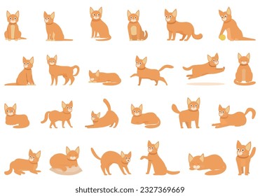 Abyssinian cat icons set cartoon vector. Animal pet. Nature face