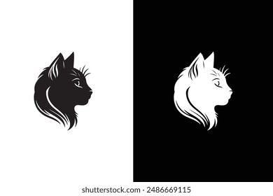 Abyssinian Cat. Silhouette of a cat on a white black background.