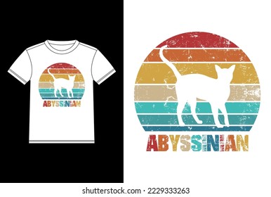 Abyssinian Retro Vintage Sunset T-shirt Design template, Abyssinian on Board, Car Window Sticker, POD, cover, Isolated white background, White Cat Silhouette Gift for Abyssinian Lover