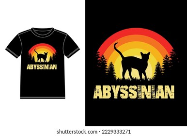 Abyssinian Vintage Tree Sunset Retro T-shirt Design template, Abyssinian Cat on Board, Car Window Sticker Vector for cat lovers, Black on white apparel design
