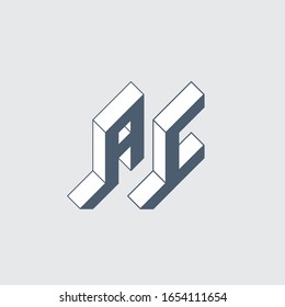 AC - 2-letter code, monogram or logotype. Isometric 3d font for design. Volume alphabet. Outline fonts. Three-dimension letters A and C.