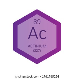 Ac Actinium Actinoid Chemical Element Periodic Table. Hexagon gradient vector illustration, simple clean style Icon with molar mass and atomic number for Lab, science or chemistry education.