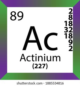 Ac Actinium Chemical Element Periodic Table. Single vector illustration, colorful Icon with molar mass, electron conf. and atomic number for Lab, science or chemistry class.