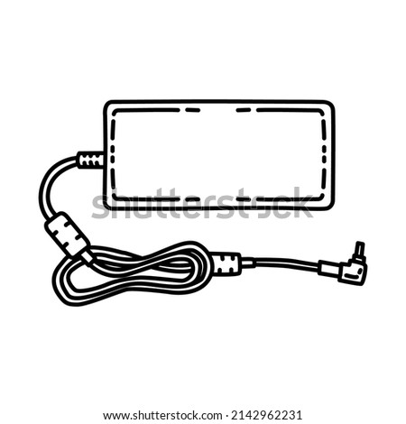 AC Adapters for Laptop Part of Computer Accessories and Hardware Hand Drawn Icon Set Vector.